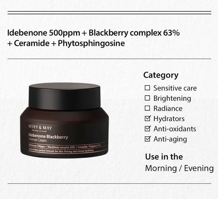 MARY & MAY Idebenone + Blackberry Intensive Cream (70g) | Korean skincare | FREYA - Asian Beauty Secret