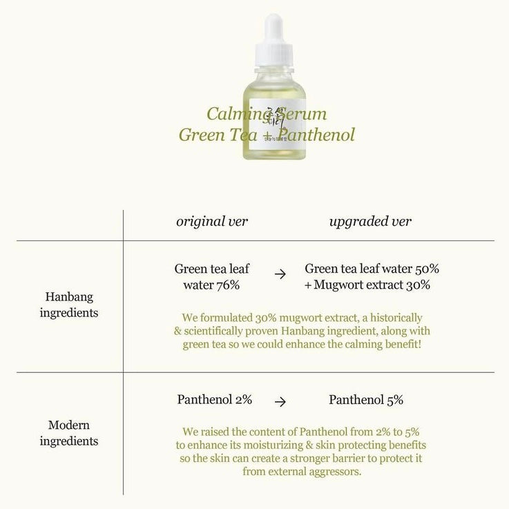 BEAUTY OF JOSEON Calming Serum : Green Tea + Panthenol (30ml) | Korean skincare | FREYA - Asian Beauty Secret